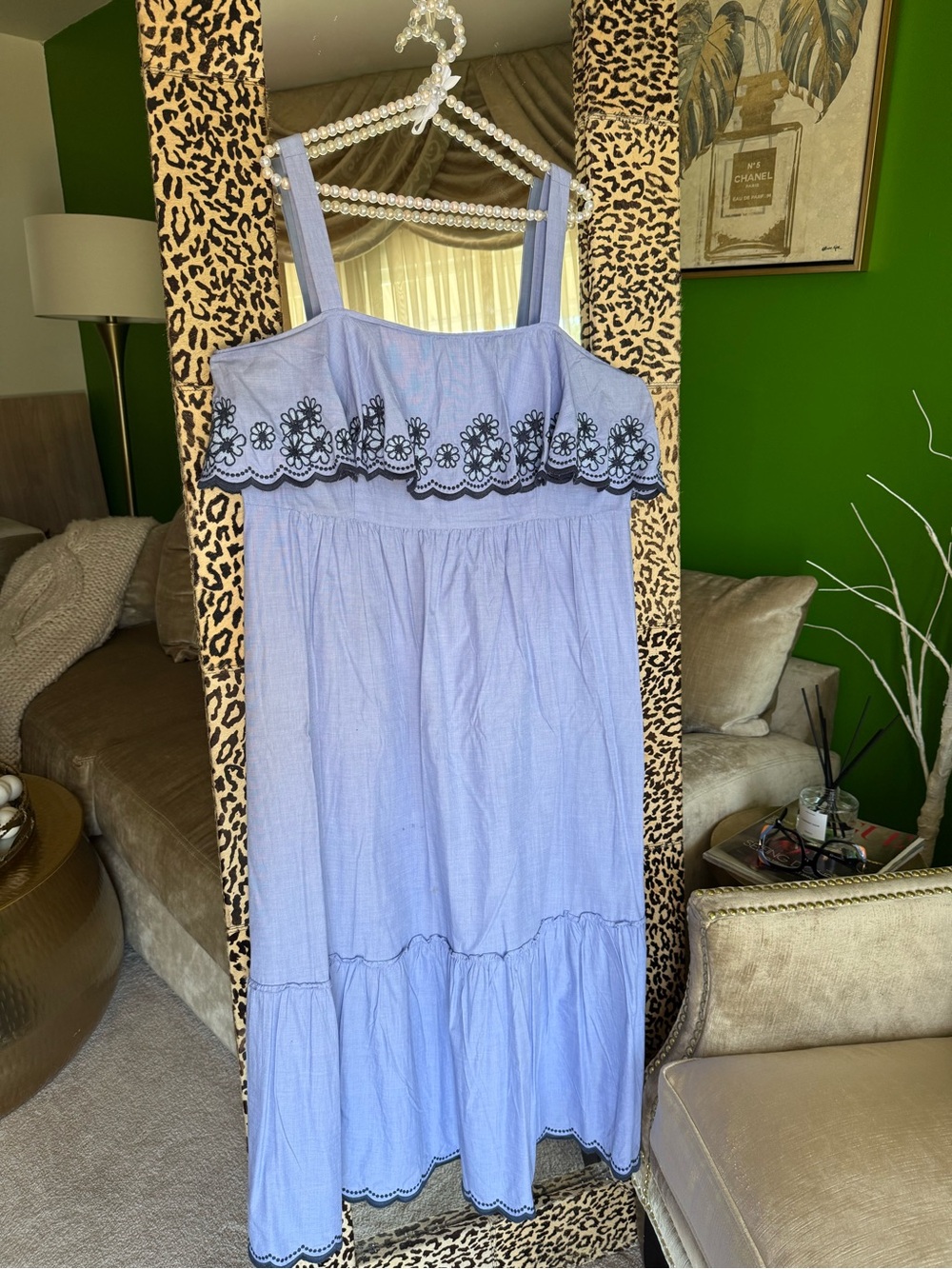 Kate Spade New York Blue Embroidered Midi Sundress XL | Summer Dress | Excellent
